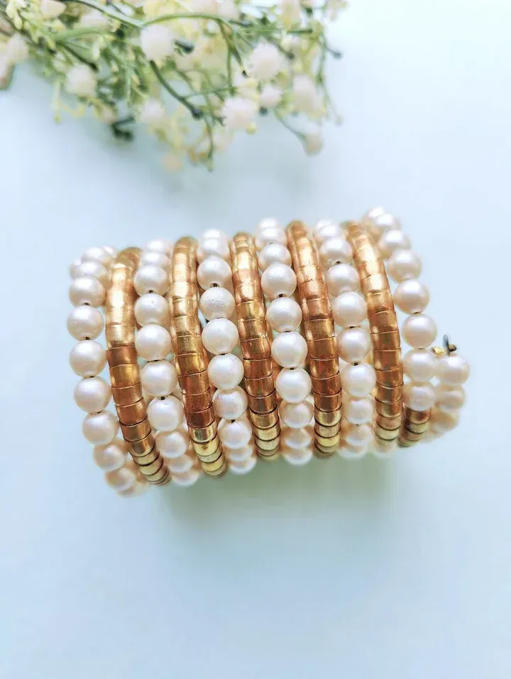 Boho Spiral Saree-Ready Bracelet for Girls, Silver & Black Motif, Trendy Women's Accessory