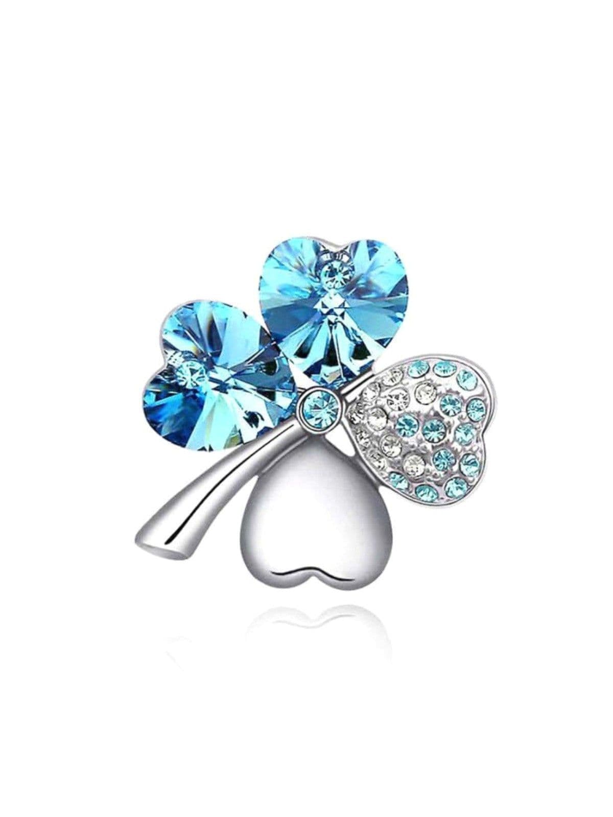 Crystal Clover Heart Brooch – Fashionable Jewel Pin for Suits, Dresses & Formal Wear