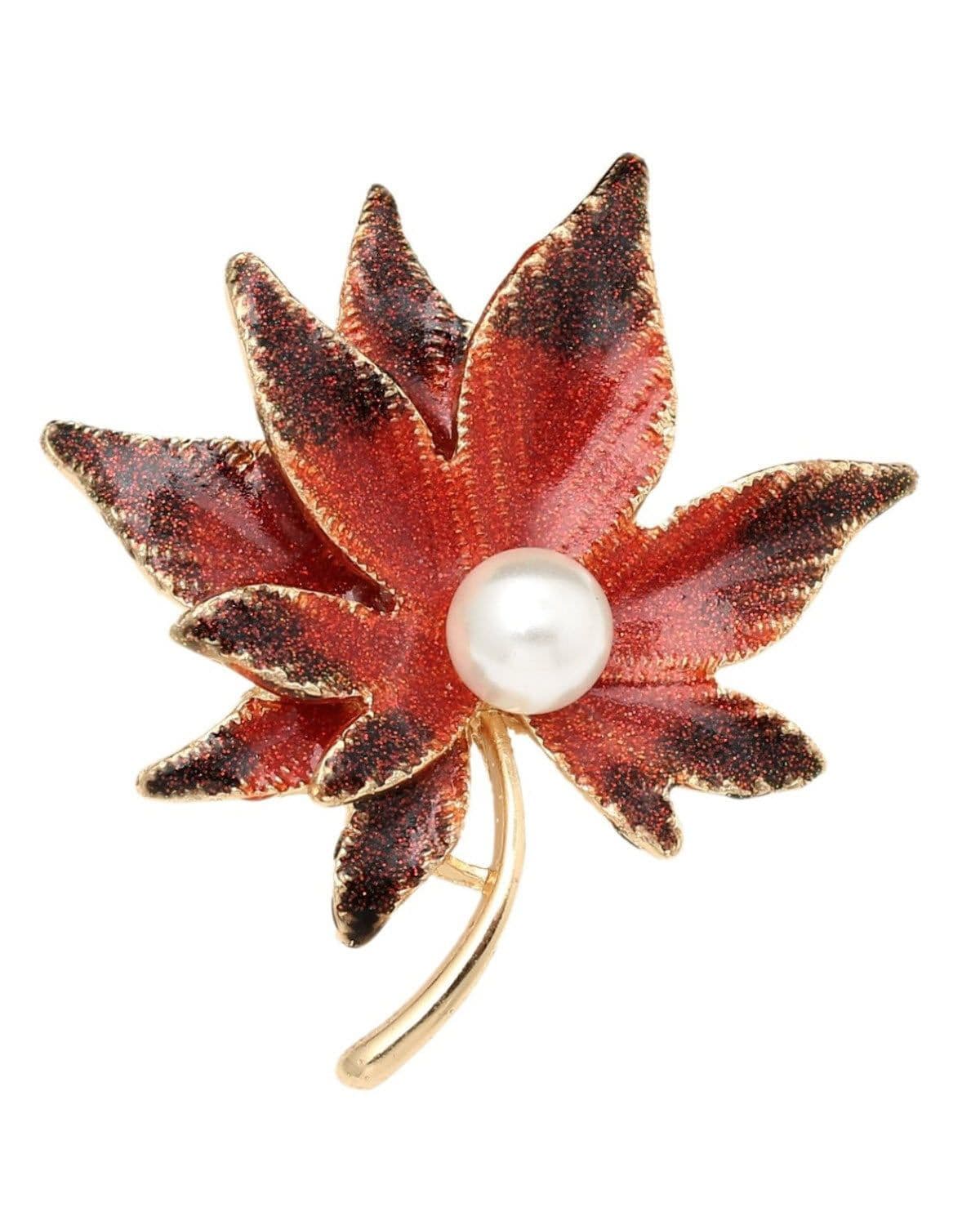 Autumn's Essence: Striking Red Leaf Brooch for Men's Sherwani