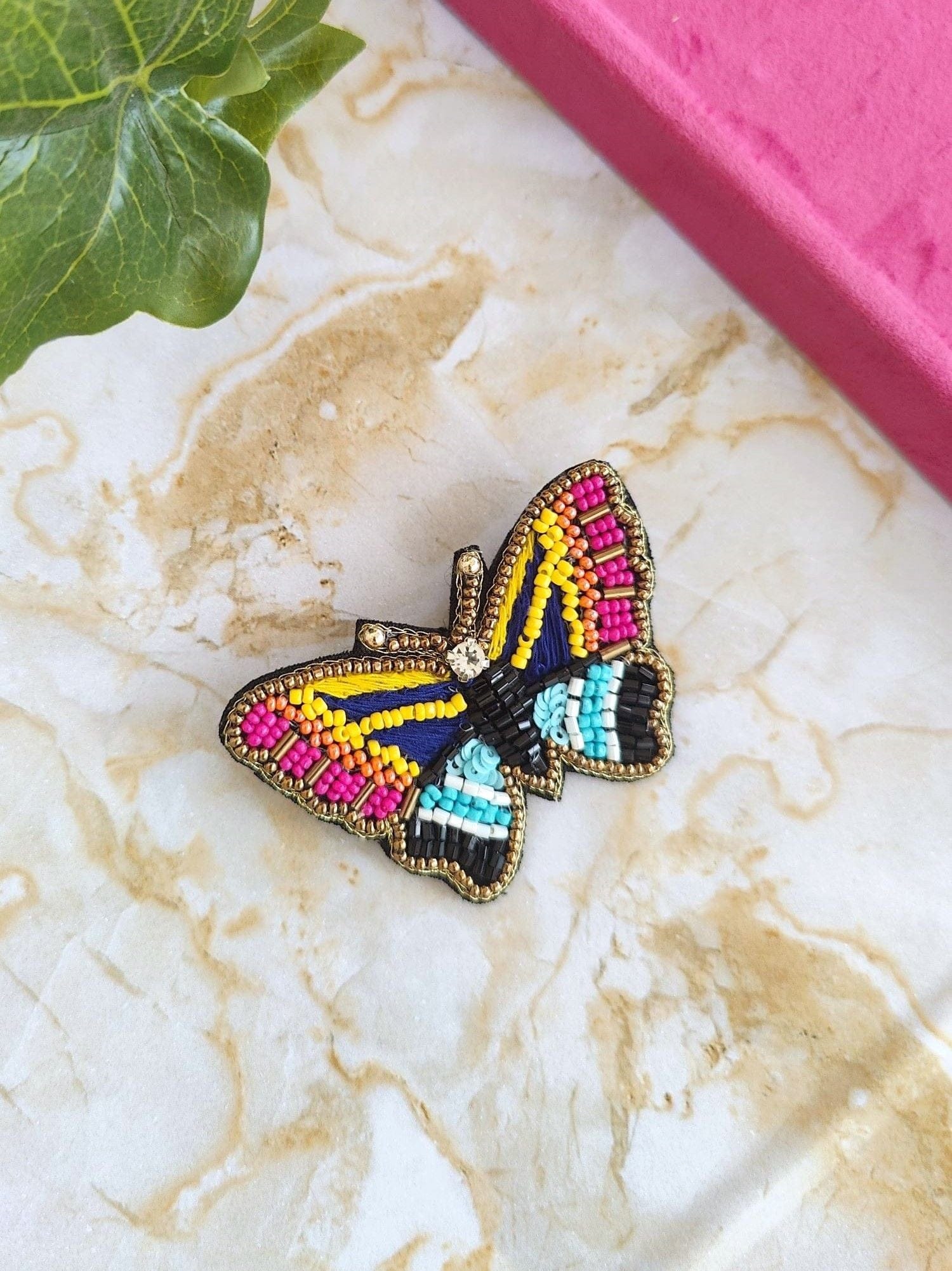 Handmade Multicolored Beaded Boho Butterfly Brooch | Unique Pin for Men, Women Gift