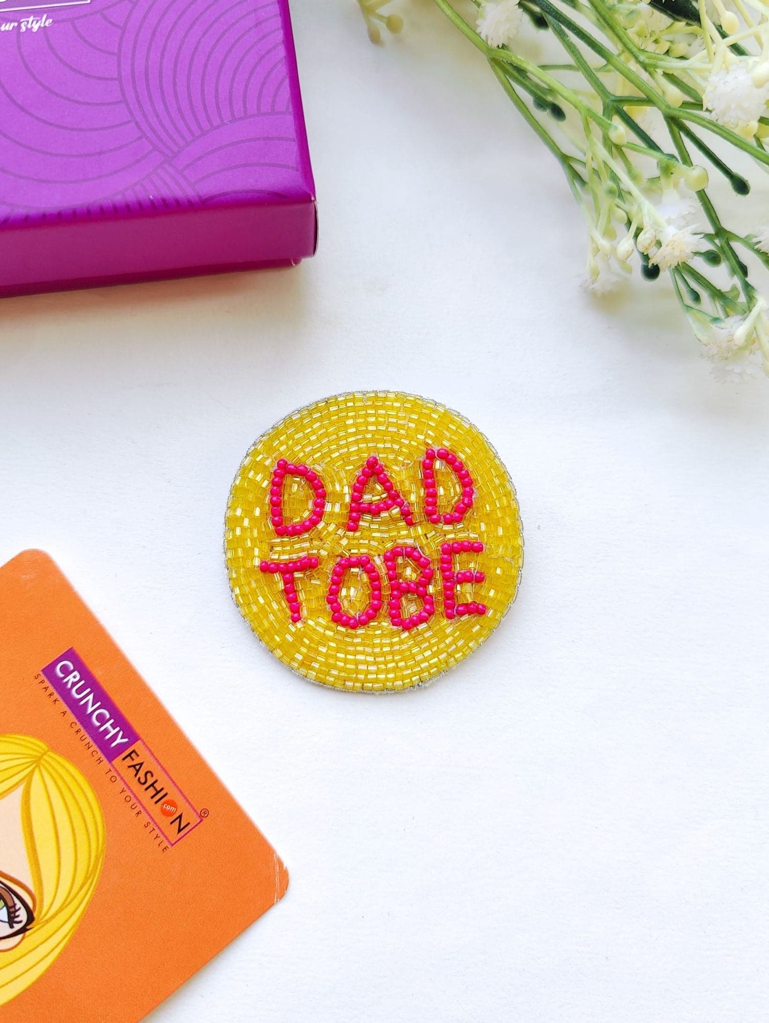 Dad-to-Be Adorned in the Glaze of Yellow - Handmade Beaded Brooch