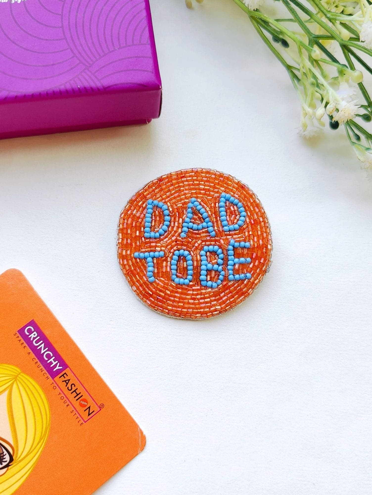 Handmade Beaded Orange Brooch for 'Dad-to-Be' Celebrations