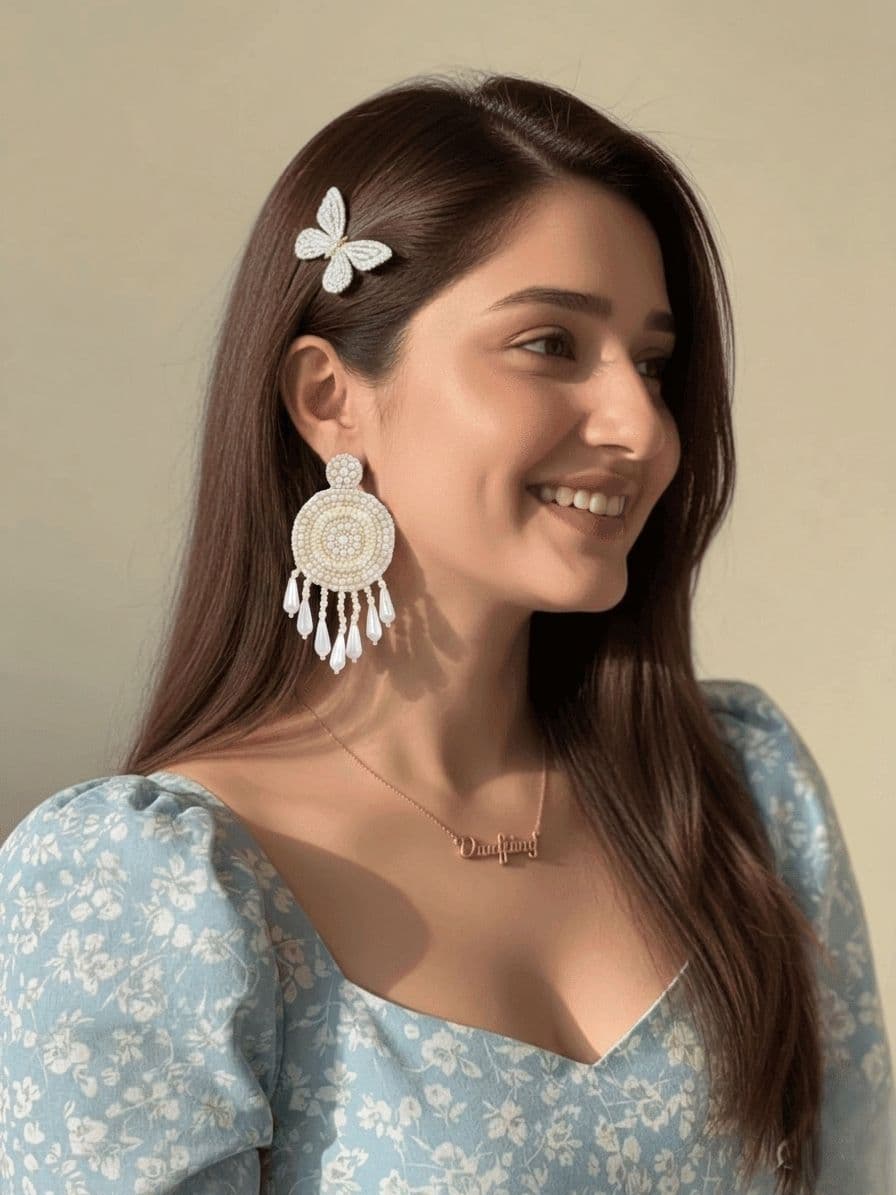 Glistening Pearlescent Beads: Handmade White Earrings for Women and Girls