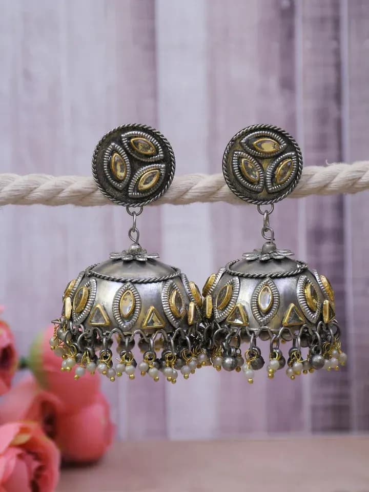 Splendid Silver Jhumka: Exquisite Pakistani Oxidised Earrings
