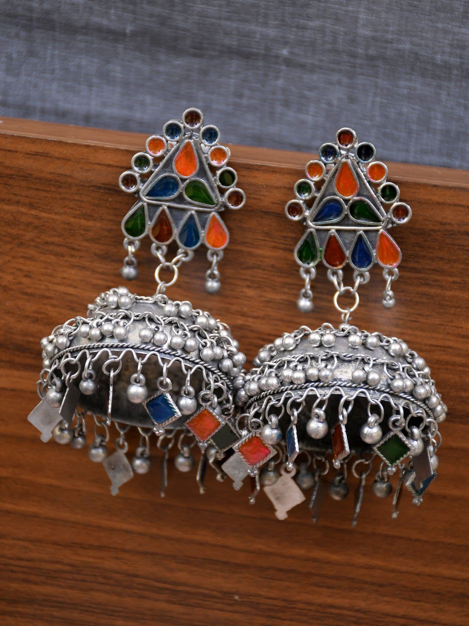 Silver Touch: Artful Oxidised Pakistani Jhumka Design Earrings