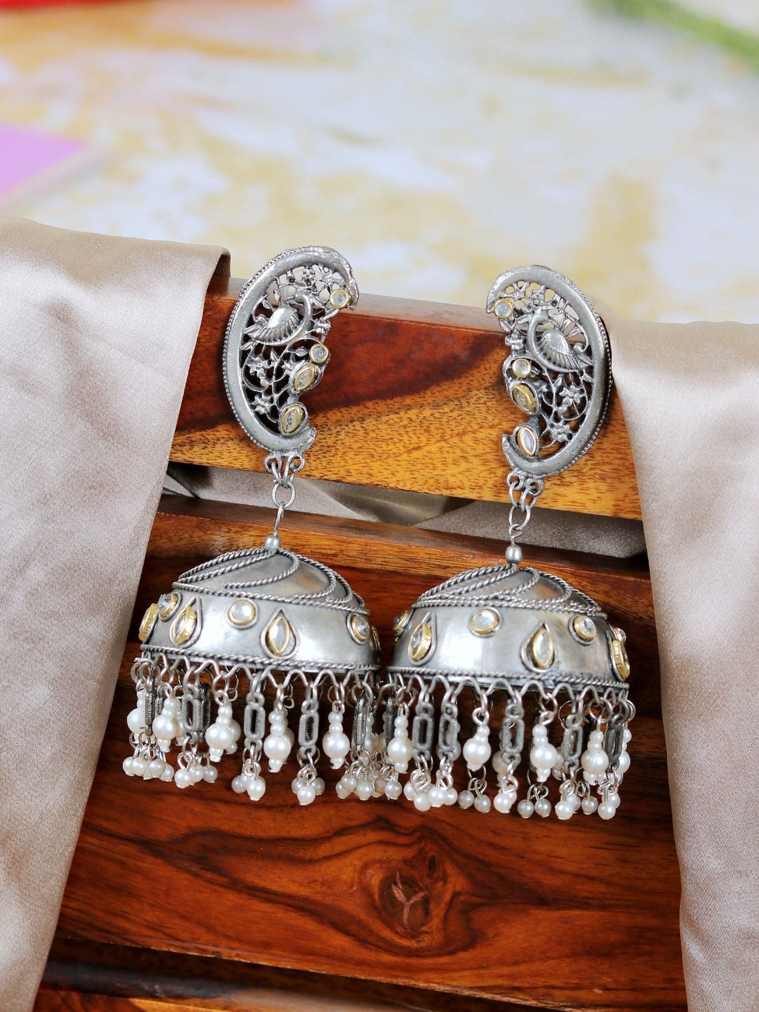 Banjara Majesty: Long, Big Oxidised Silver Pakistani Jhumka Earrings