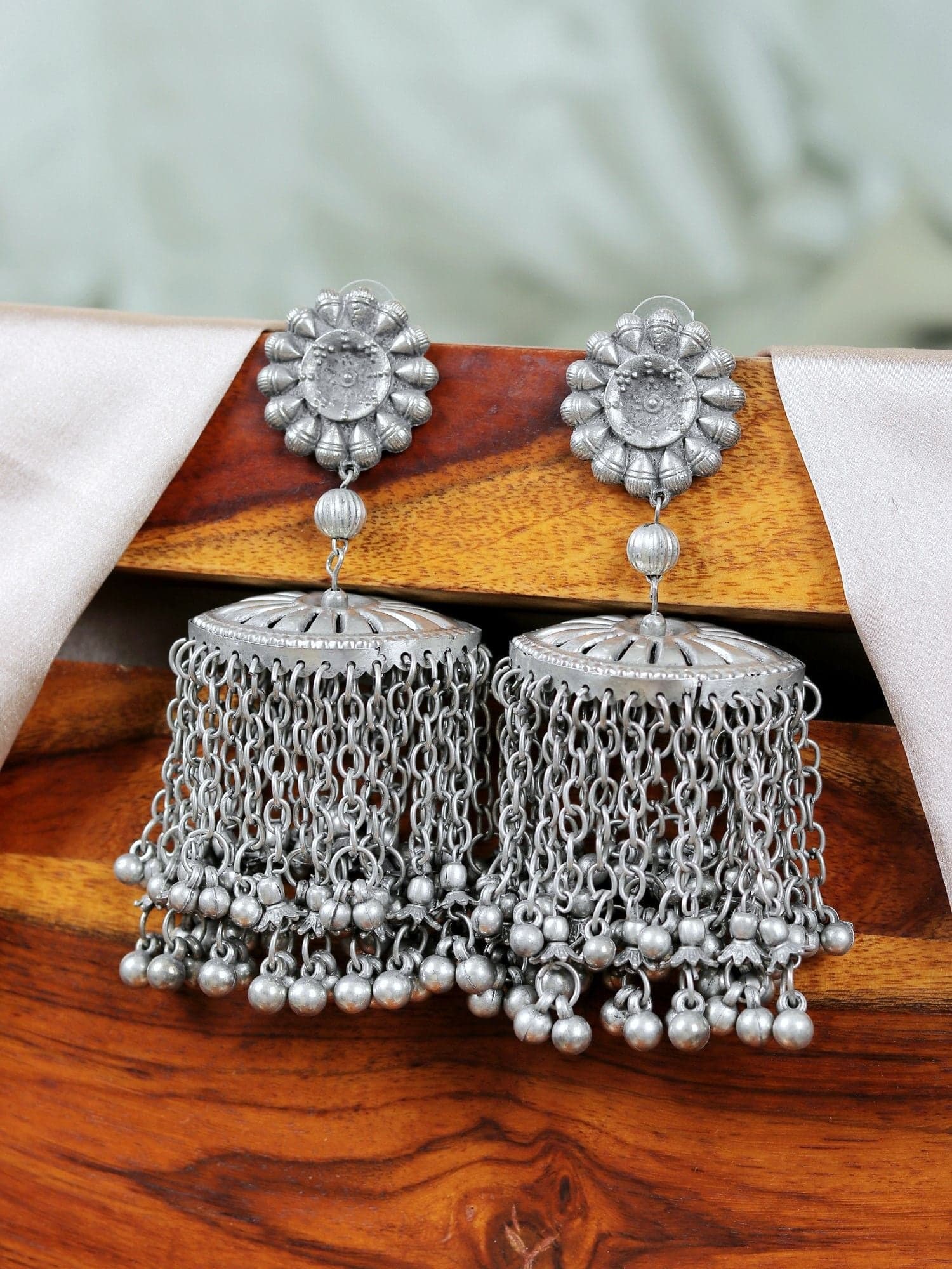 Long-lasting & Big Oxidised Silver Pakistani Banjara Jhumka Earrings