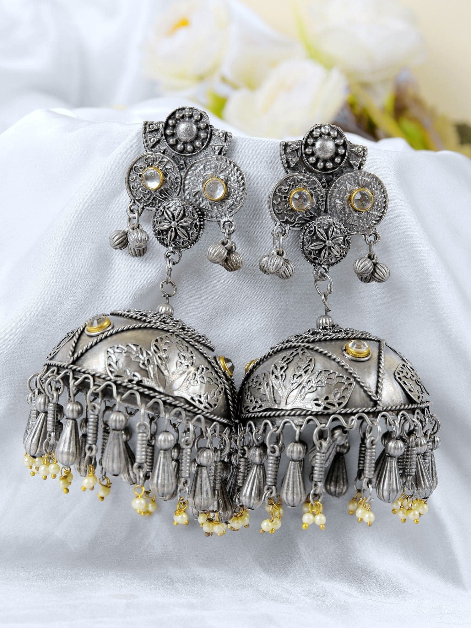 Long Glamour: Pakistani Big Oxidised Silver Banjara Jhumka Earrings