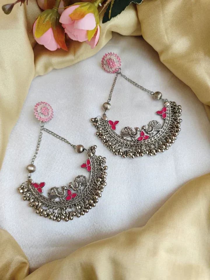 Exquisite Oxidised Silver Jhumka Earrings with Large Traditional Pakistani Design for Women