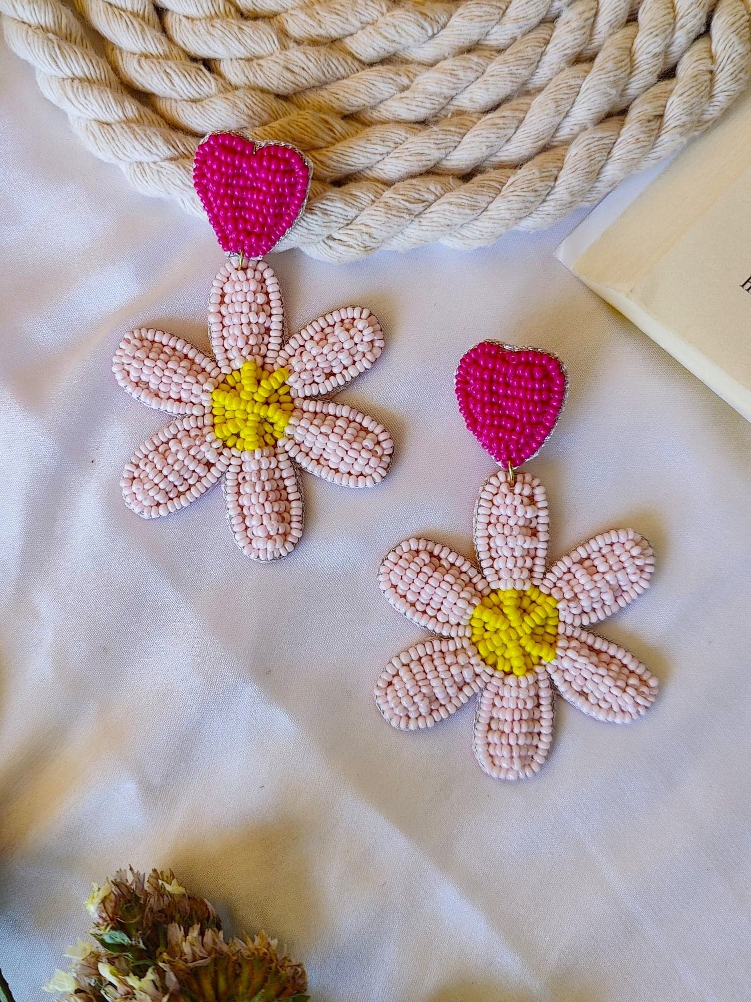 Blossoming Pink: Delicate Beaded Flower Earrings Handcrafted with Love