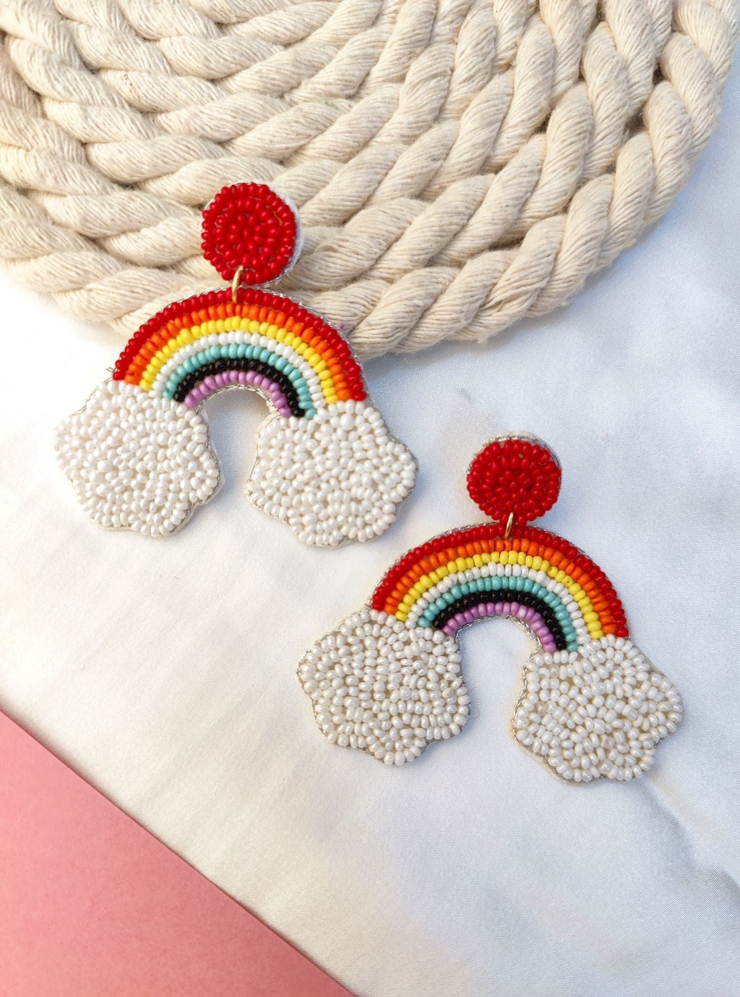 Rainbow Radiance: Handmade Beaded Drop Earrings for Girls & Women