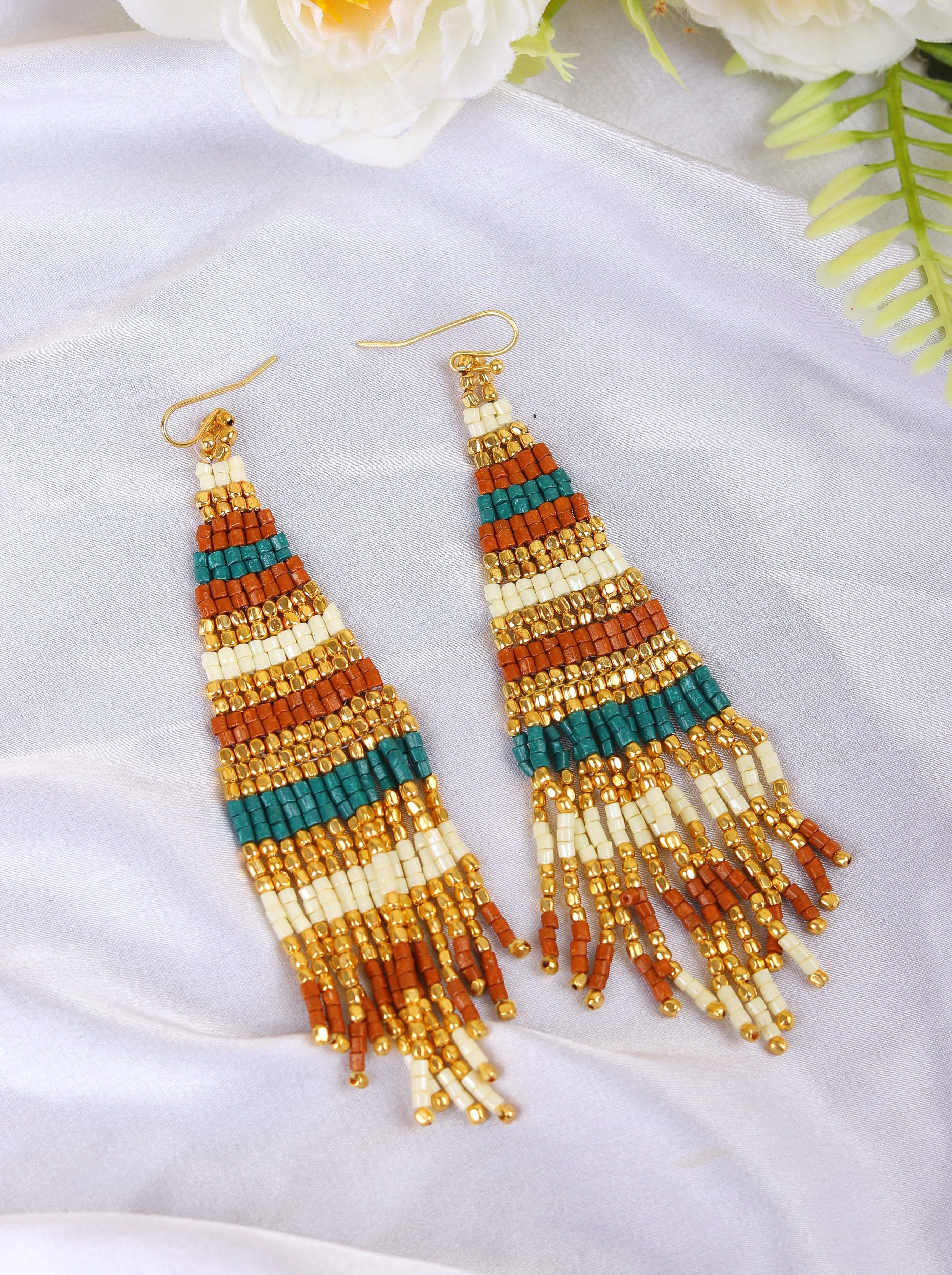 Beaded Rainbow Glitz Handmade Multicolored Dangler Earrings for Trendy Women | Unique Gift