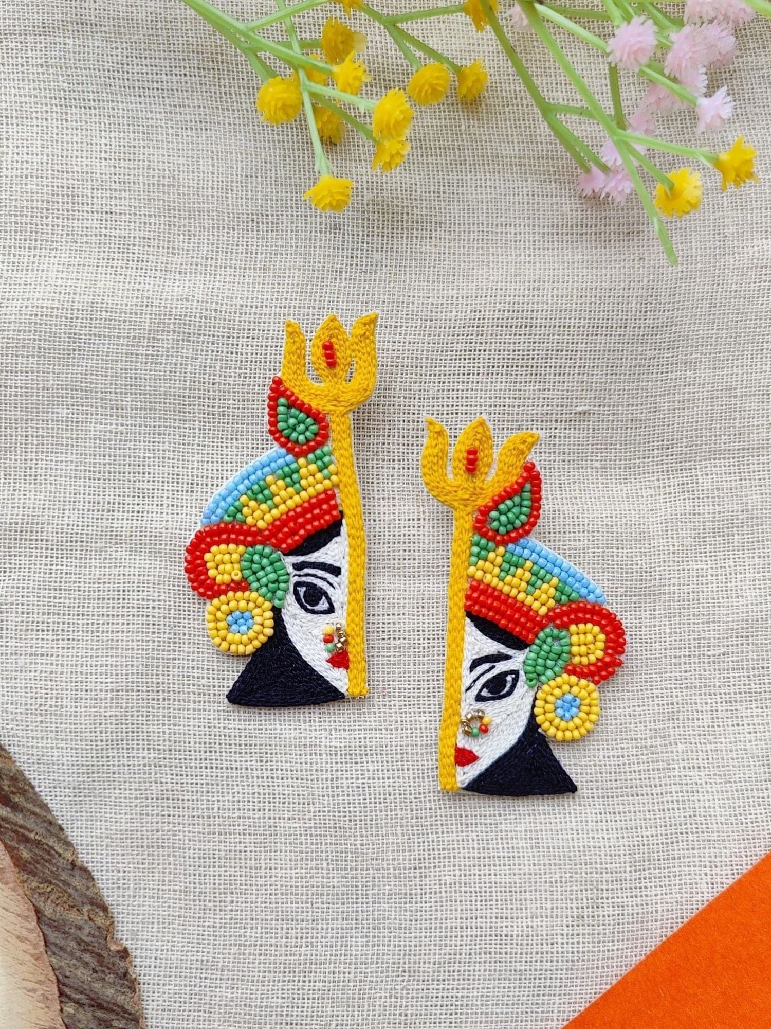 Handcrafted Maa Shakti Beaded Drop Earrings, Exquisite Women’s Jewelry, Unique Indian Design