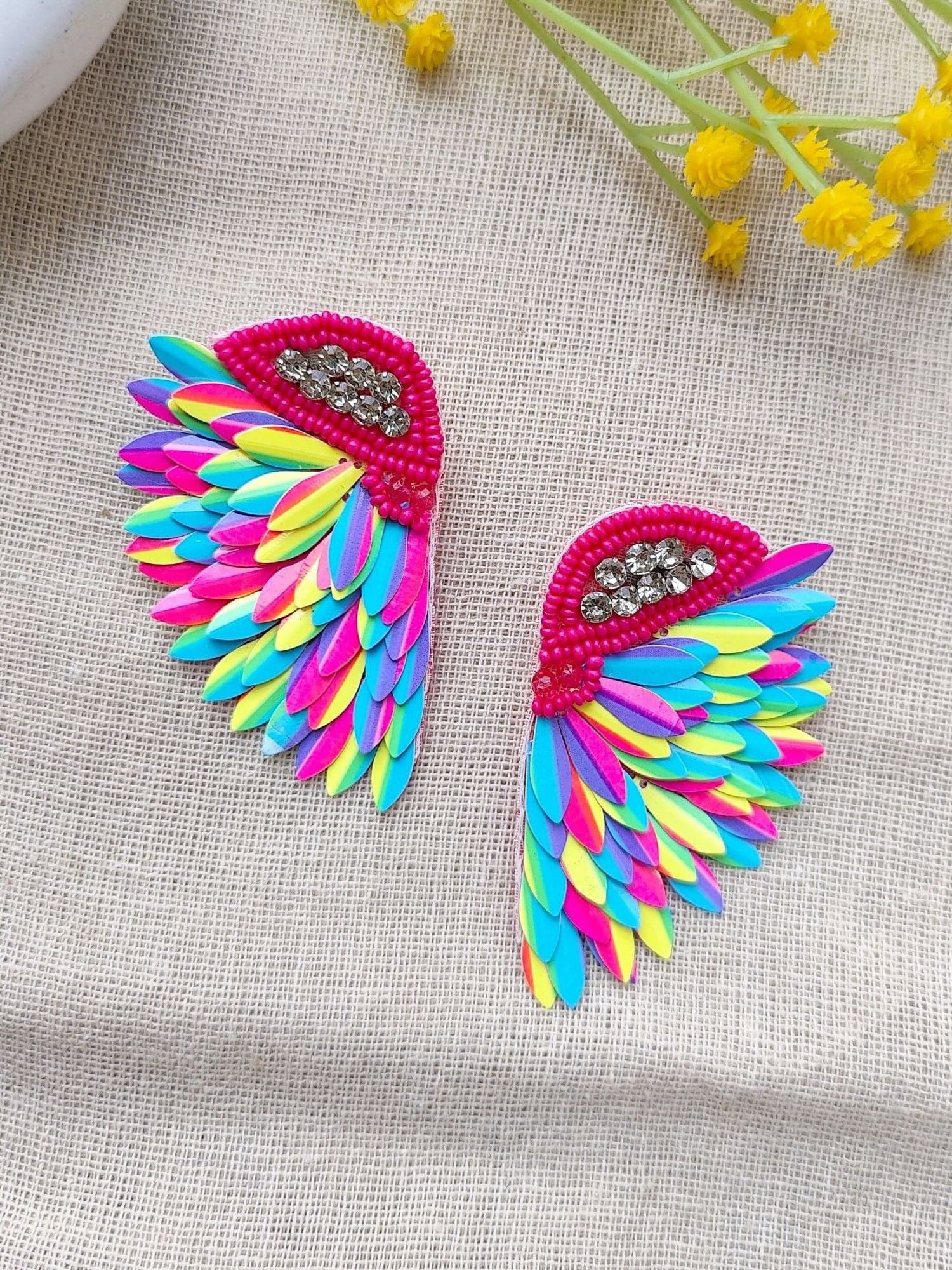 Handcrafted Sparkling Rainbow Wings Stud Earrings – Vibrant Handmade Jewelry for Women, Girls