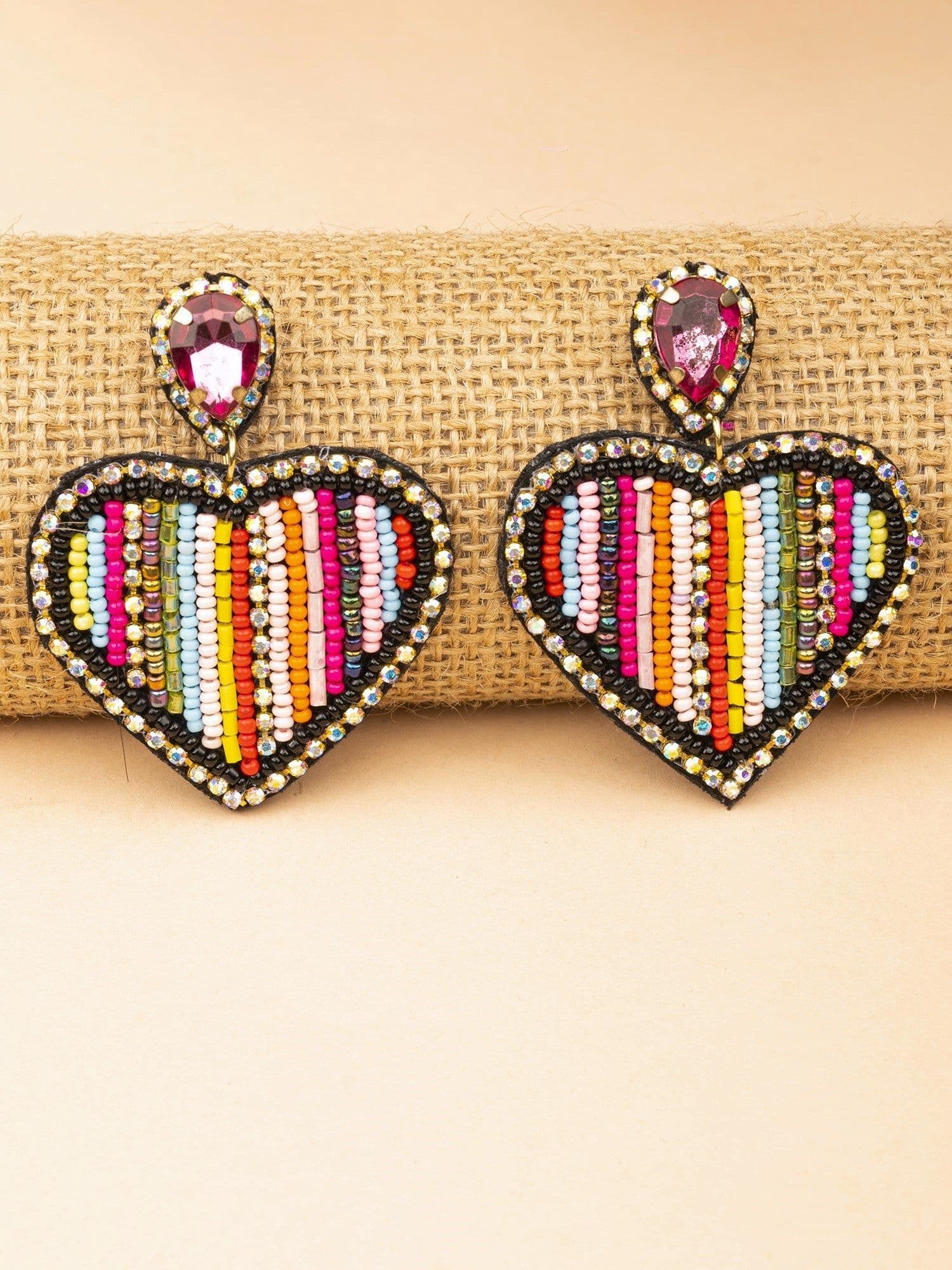Handmade Multi Color Beaded Heart Earrings for Women, Girls – Unique Boho Jewelry