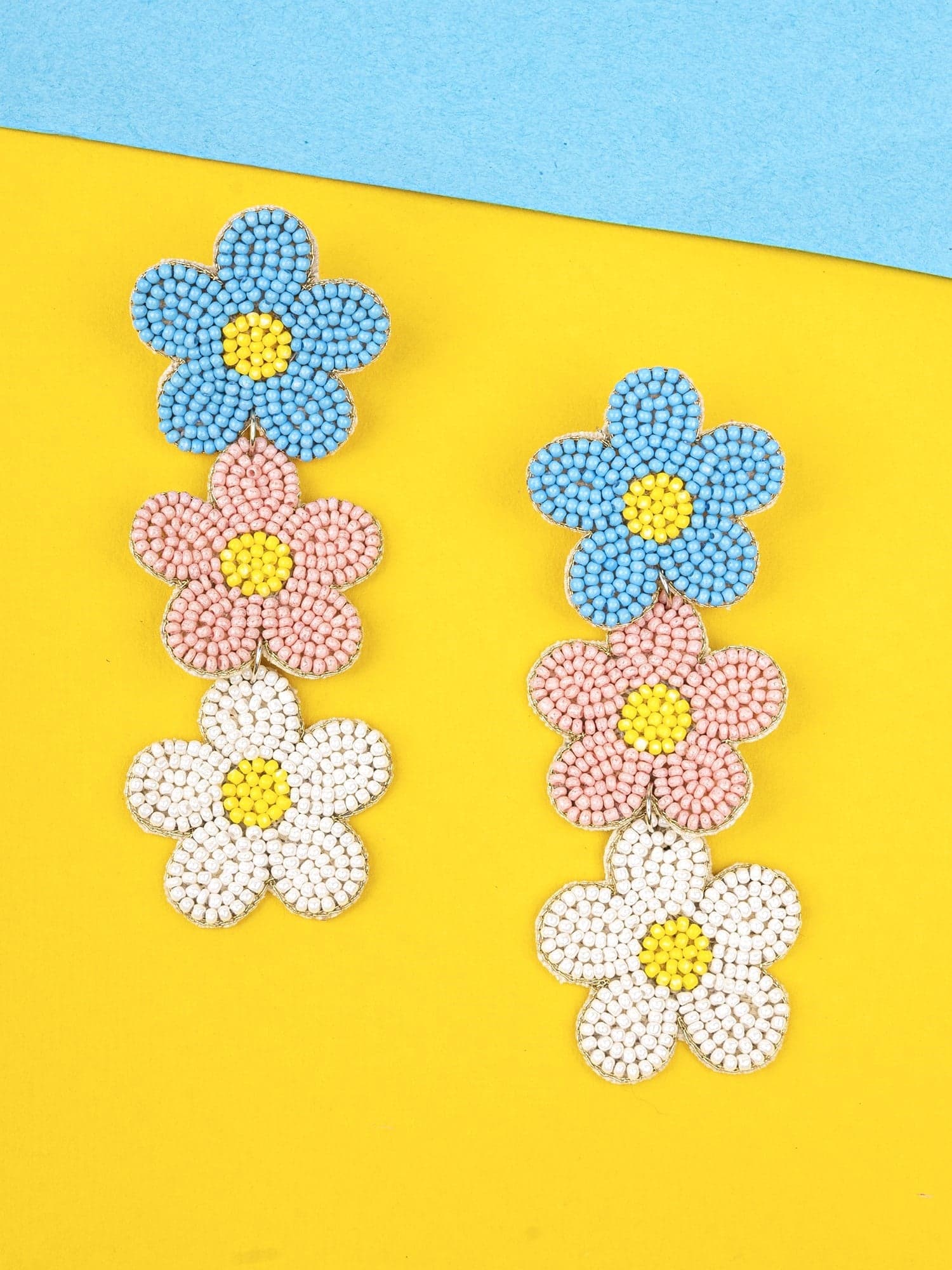 Multicolor Handmade Beaded Flower Drop Earrings – Trendy Statement Jewelry for Fashionistas