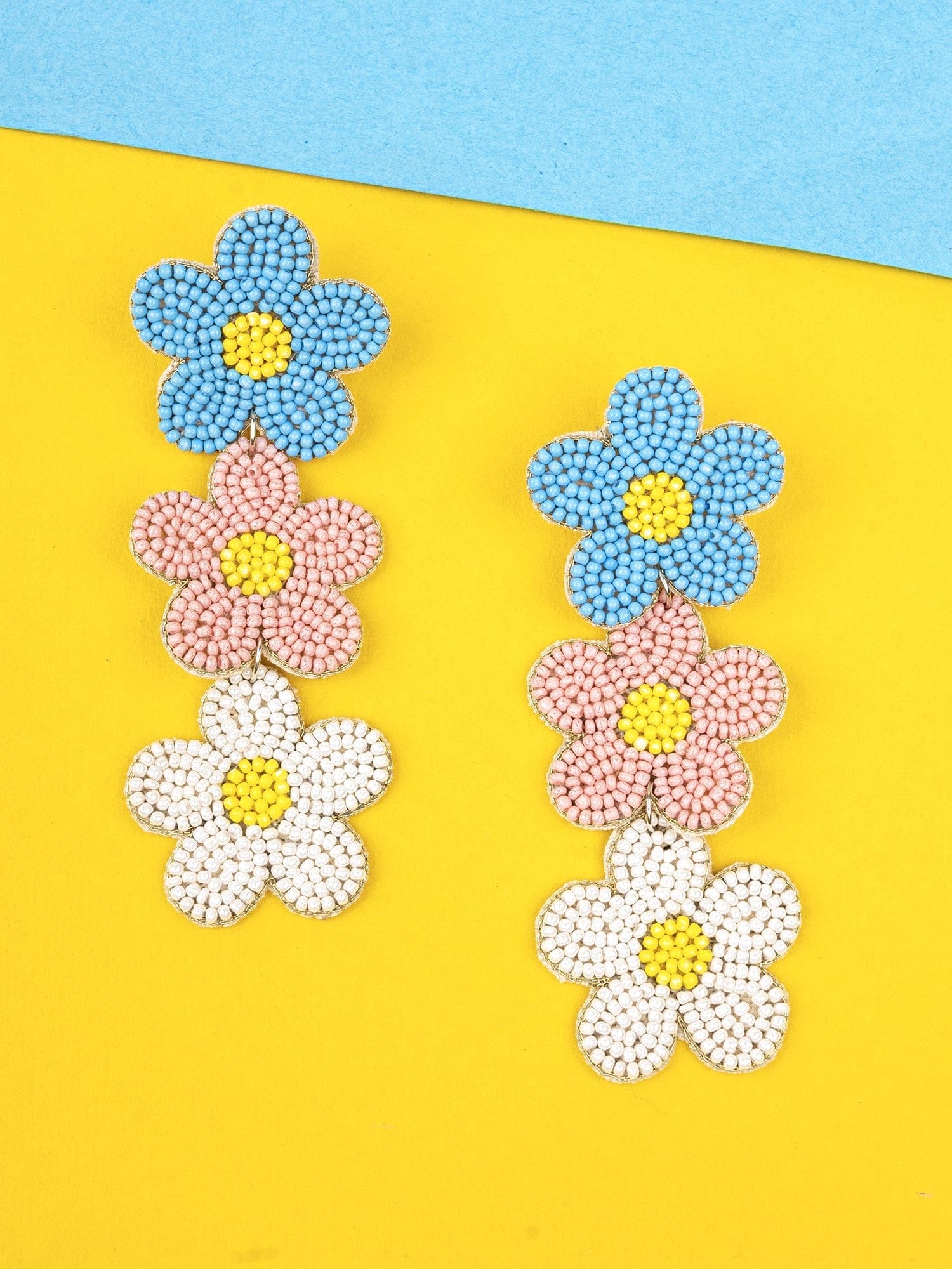 Multicolor Handmade Beaded Flower Drop Earrings – Trendy Statement Jewelry for Fashionistas