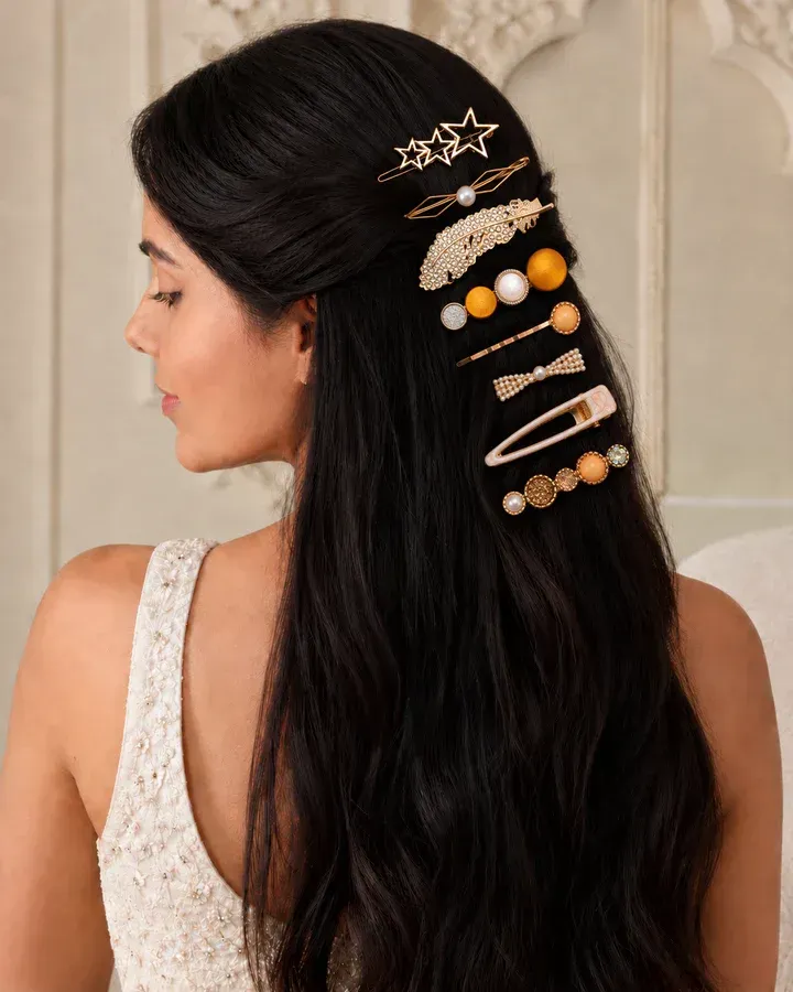 Elegant White Pearl Hair Clip – Gold Style Accessory for Chic Hairstyles and Updos