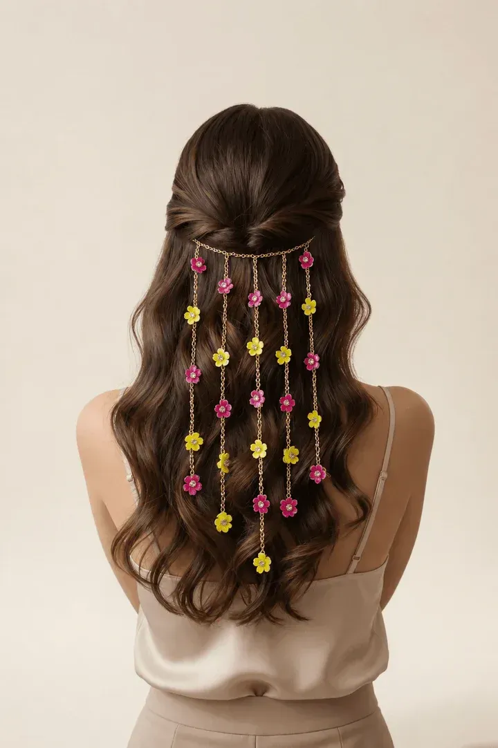 Pink, Yellow Floral Hair Accessories for Wedding, Engagement Brides & Bridesmaids