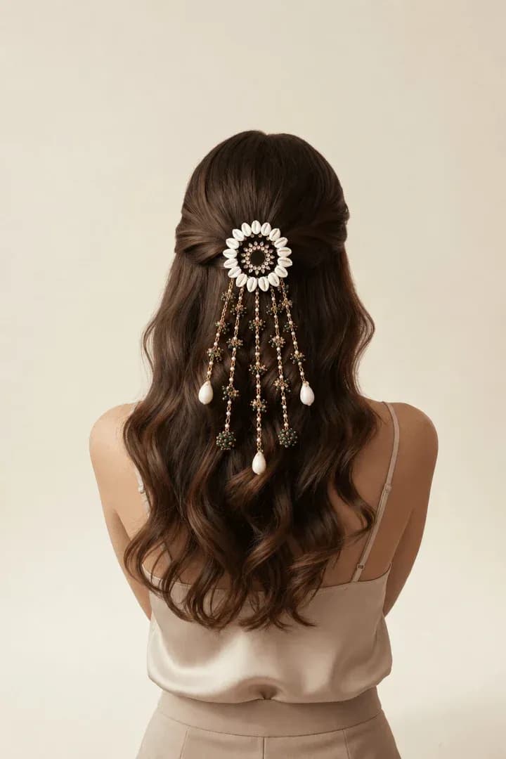 Floral Delight - Wedding & Mehndi Hair Accessories with Sea Shell & Pearls