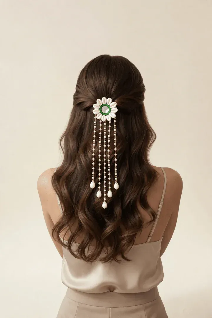 Handmade Radiance: Shell & Pearl Hair Accessories for the Indian Bride