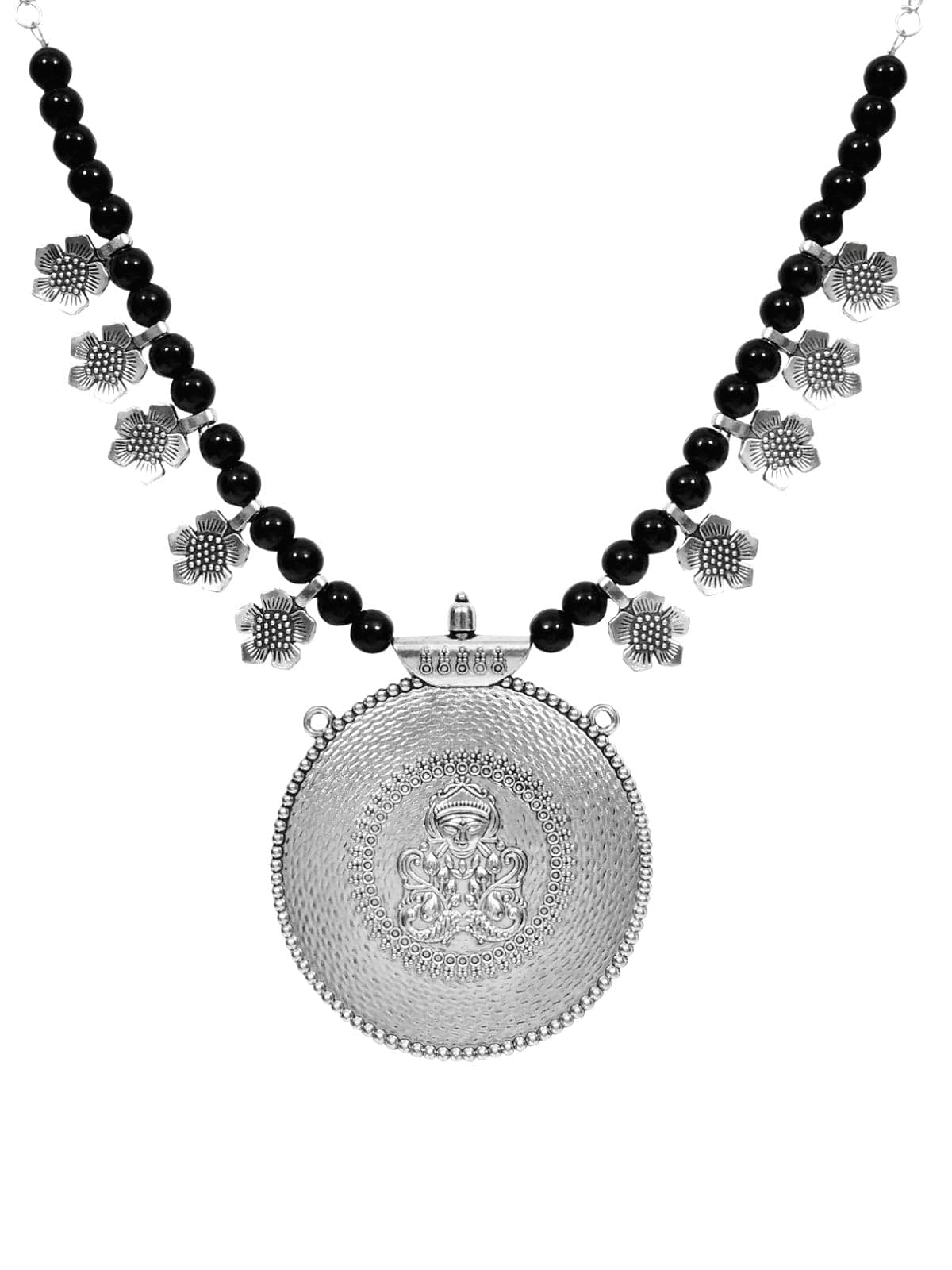 Beaded Blossom: Silver Oxidised Necklace for Fashion-Forward Women