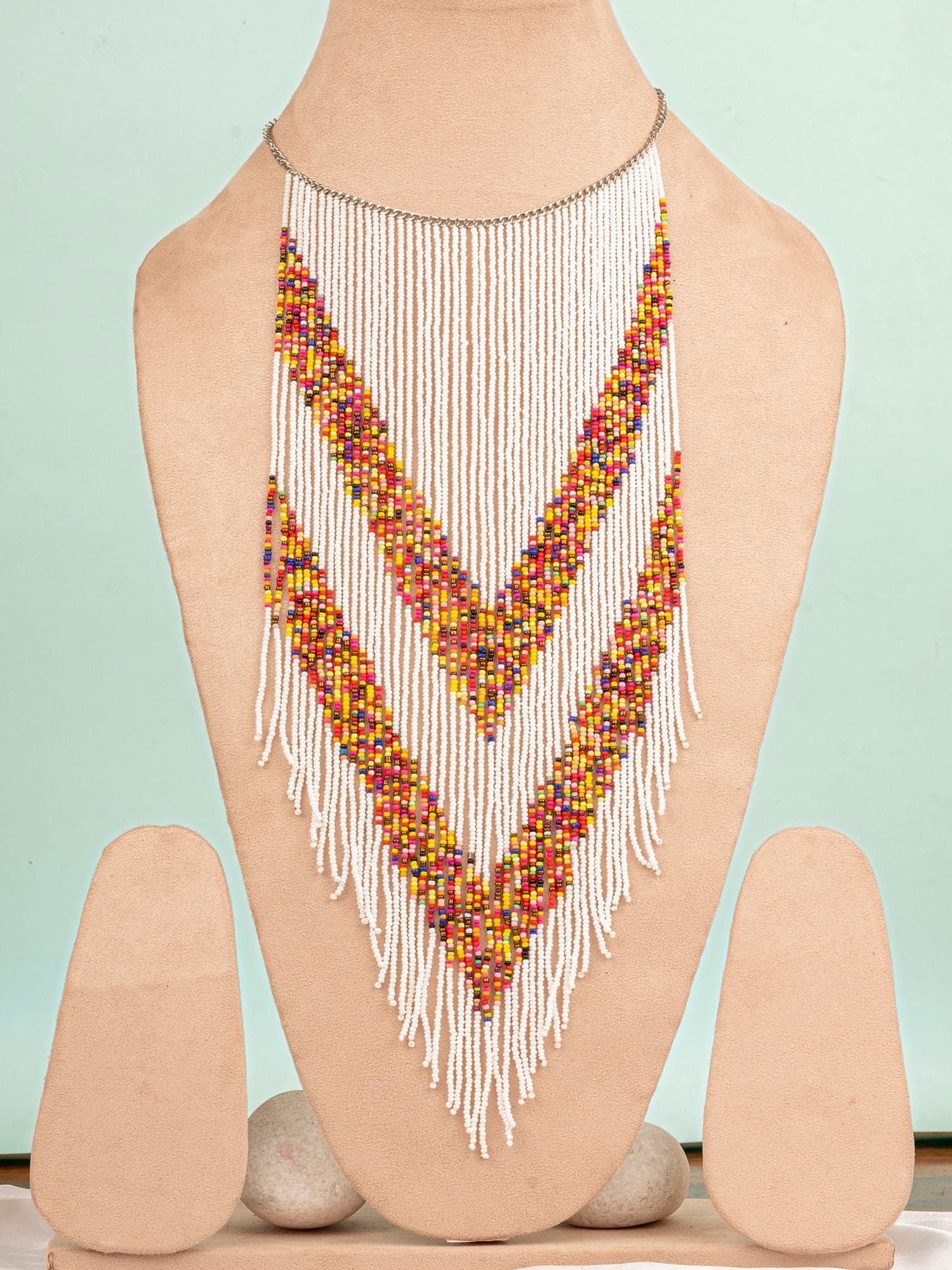 White Beaded Boho Multilayer Necklace – Handmade Unique Beach Gift for Her