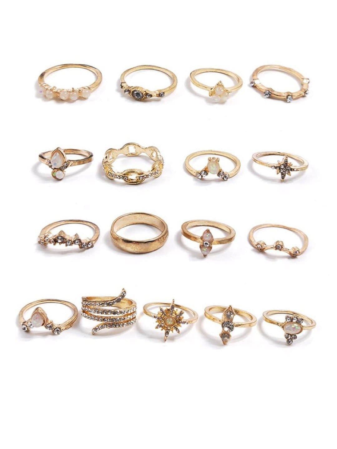 Boho Chic Gold Midi Ring Set of 15 | Trendy Women's Fashion Jewelry Accessory