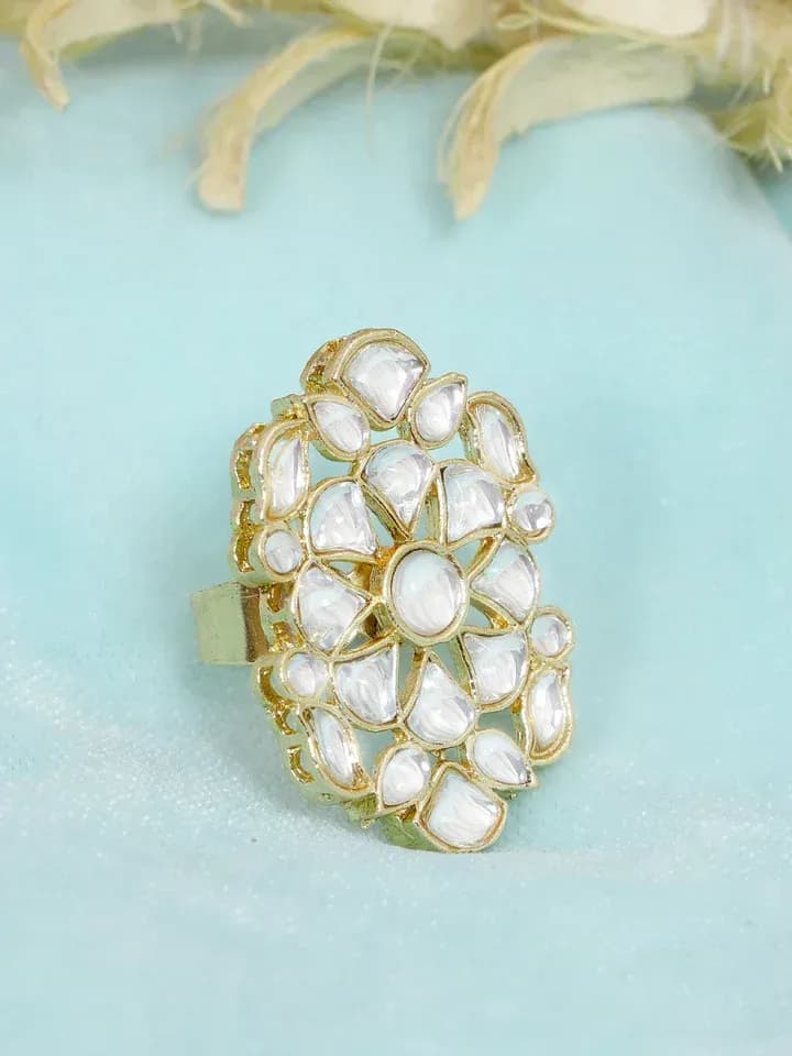 Party Delight: Gold-Plated White Kundan Rings for Women