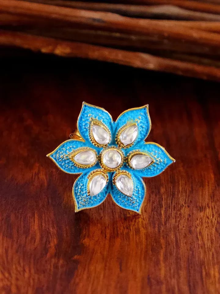 Unique Sky Blue Meenakari Flower Ring for Party and Wedding