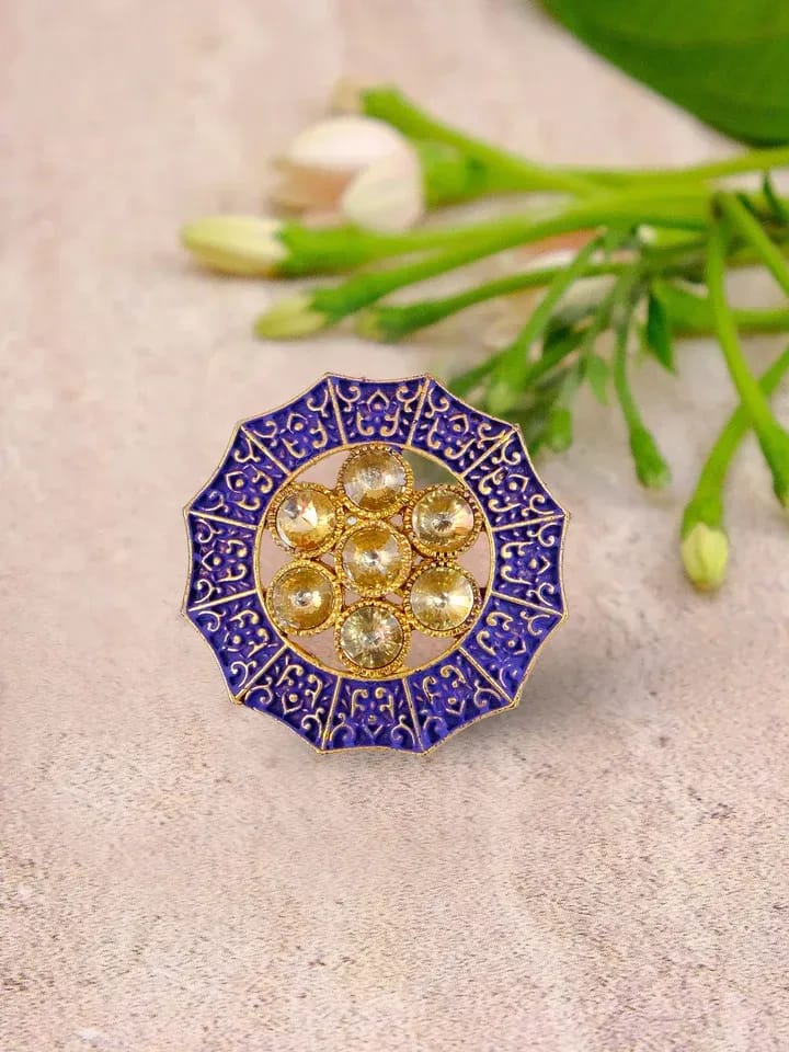Dazzling Blue Meenakari Party Wear Rings, Gold Plated Splendor