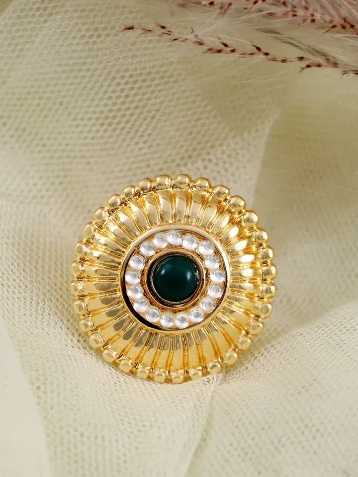 Gold Plated Green Crystal Party Wear Rings: A Statement of Unique Fashion