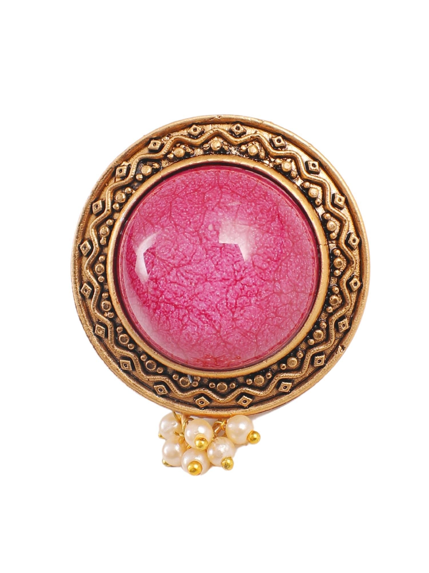 Pink Hues on Antique Gold: Adjustable Indian Ring for Women