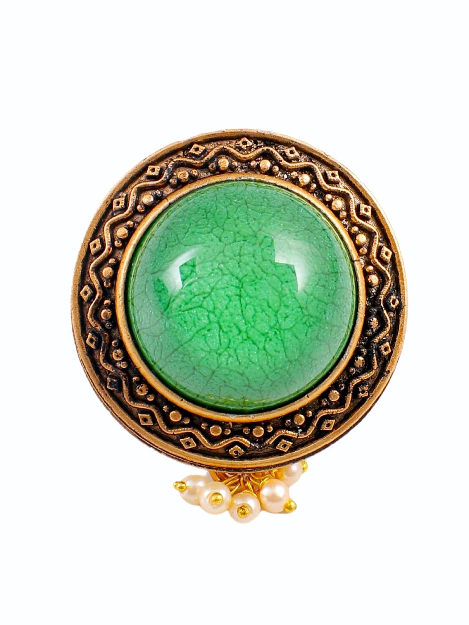 Green Enchantment - Antique Gold Adjustable Ring for Party Attire
