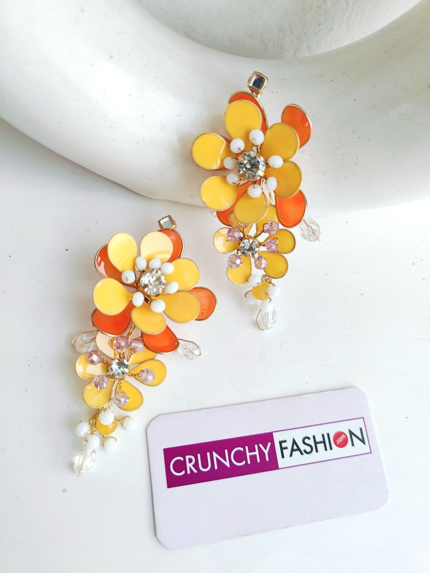 Bloom Fiesta: Yellow-Orange Resin Flower Earrings for Haldi Carnival