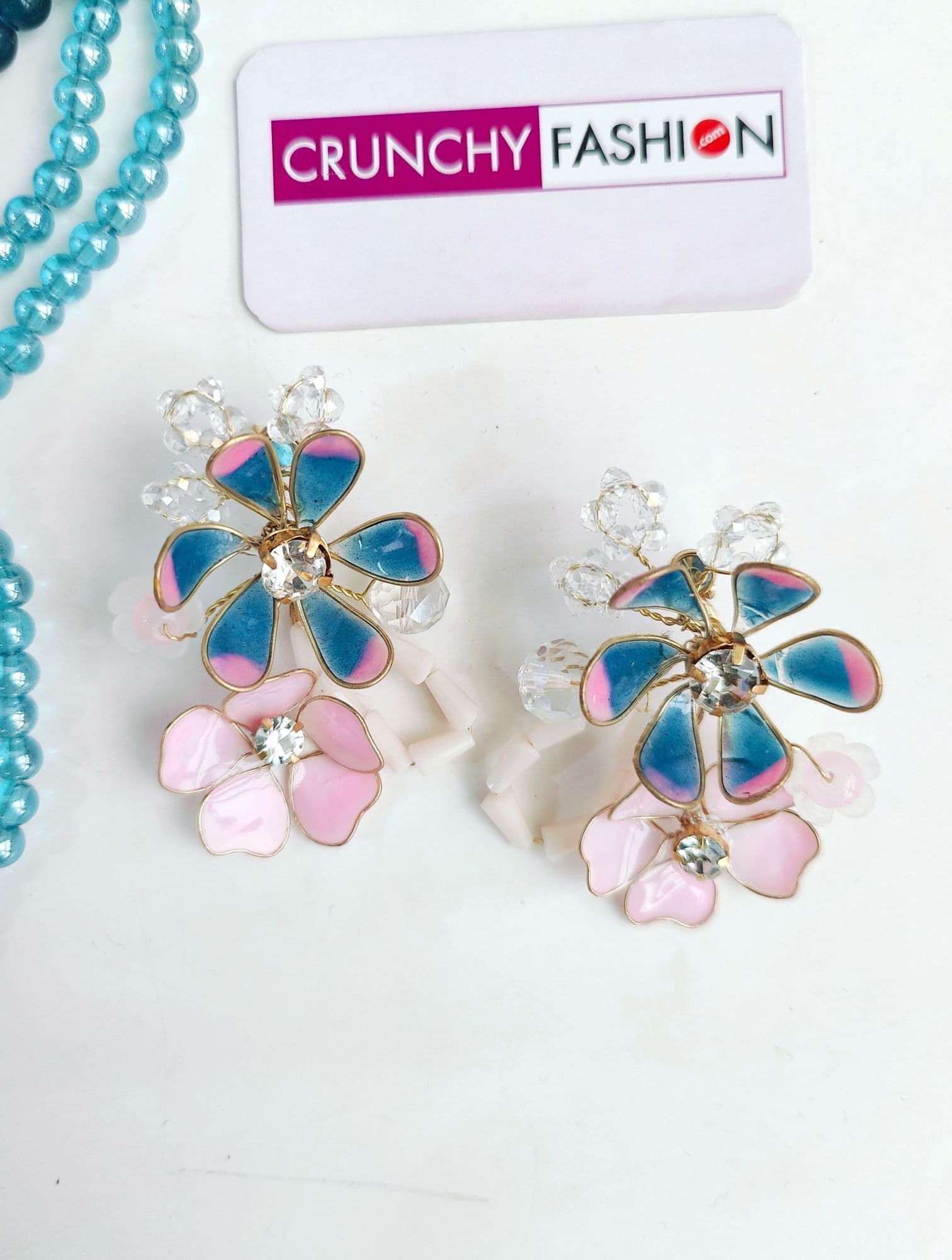 Blue-Pink Floral Celebration: Resin Flower Earrings for Haldi Carnival