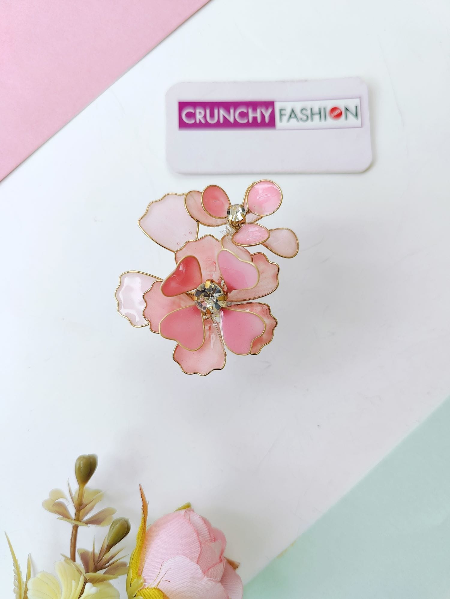 Blossoming Baby Pink Handmade Resin Ring: Exquisite Haldi Jewellery
