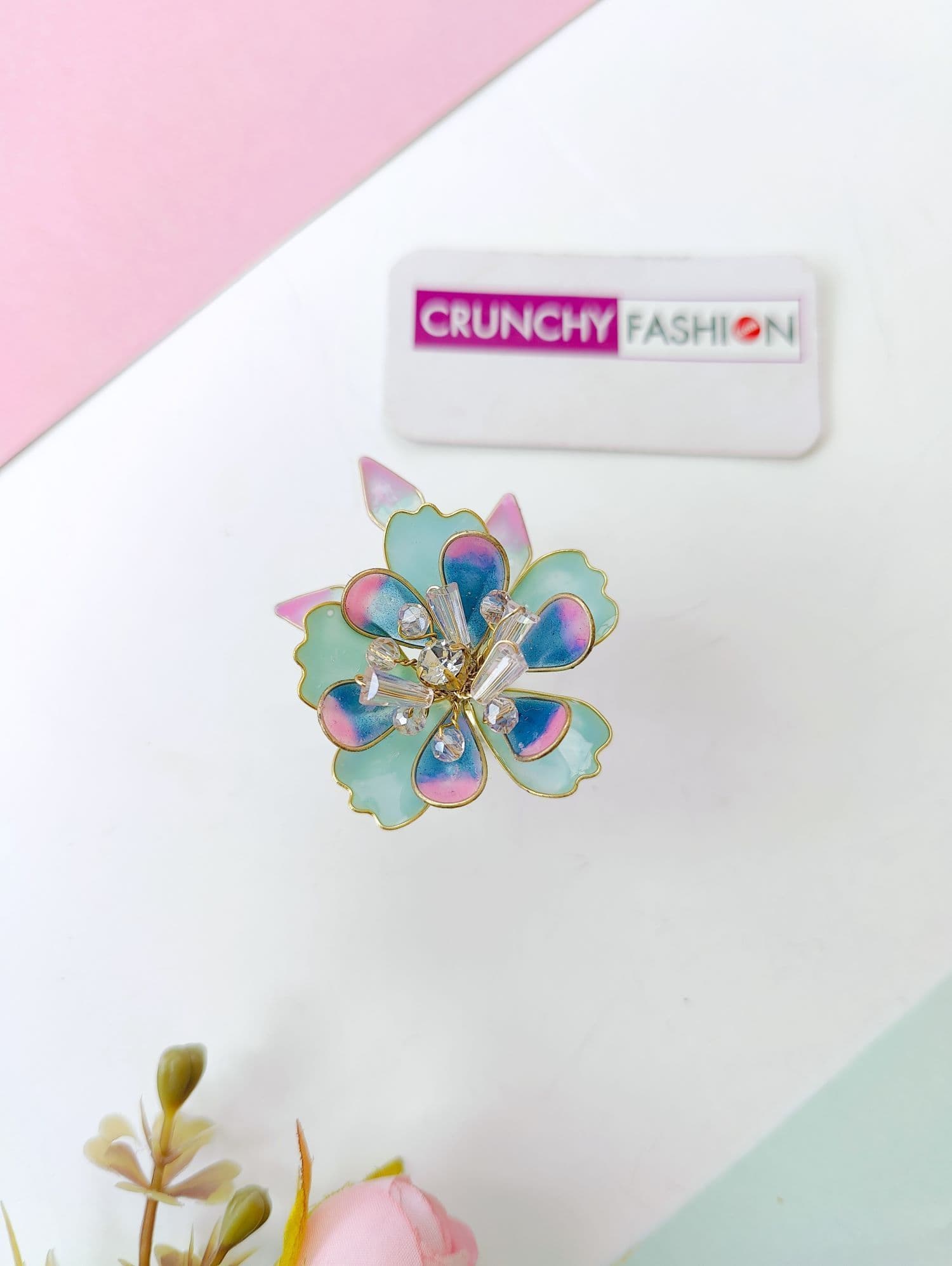 Handcrafted Treasure: Girl's Sky-Blue Floral Design Resin Ring