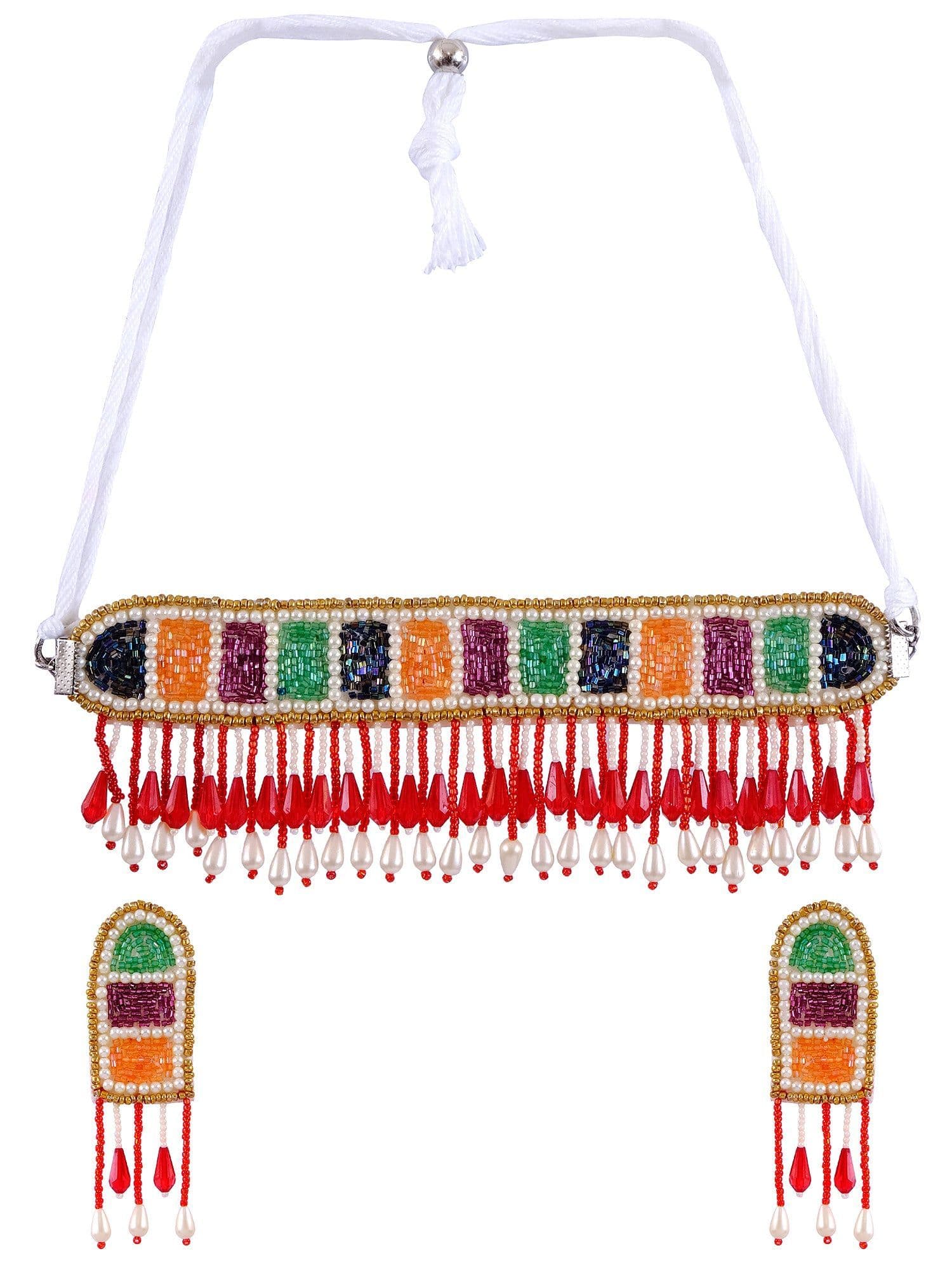 Boho Vibrance: Multicoloured Beaded Necklace and Earrings Ensemble