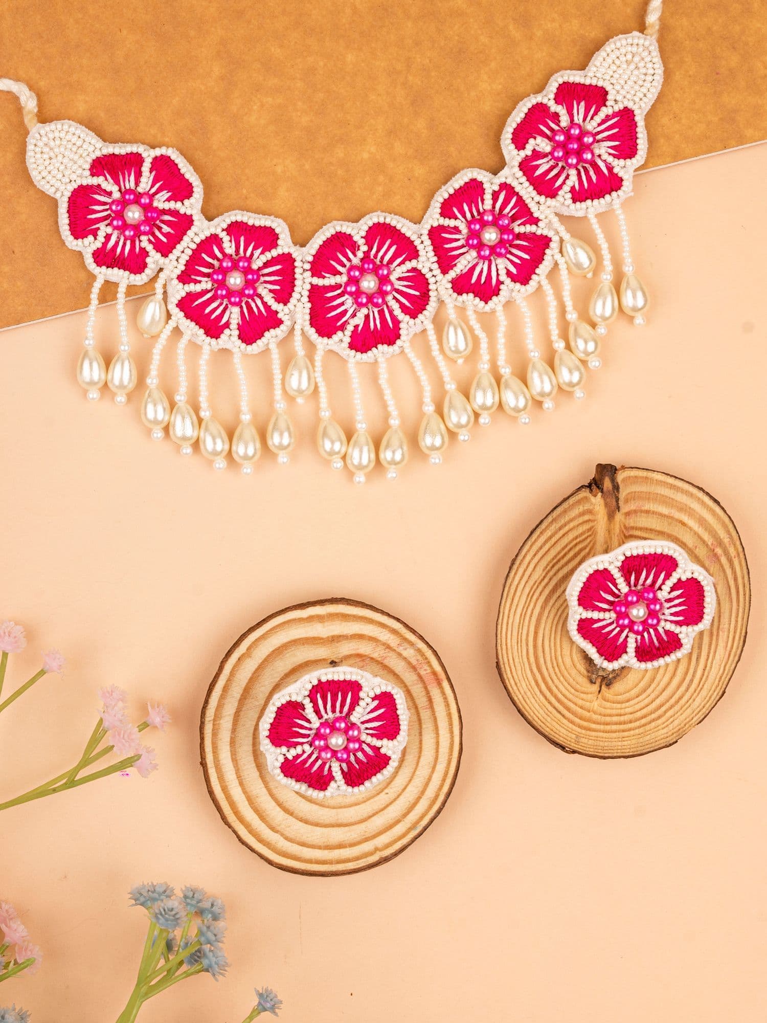 Embrace Elegance with Pink Beaded Floral Set for Women