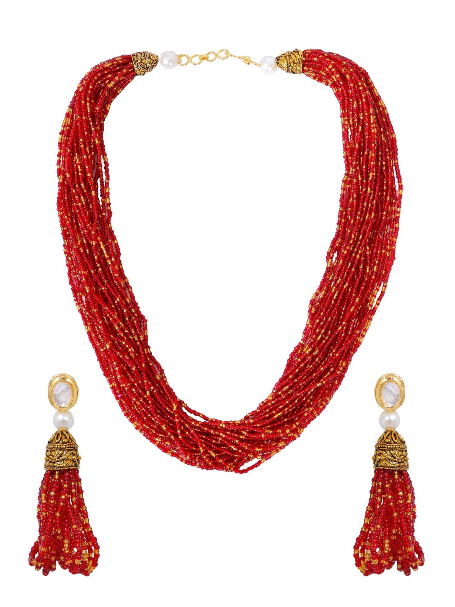 Floral Fantasy: Handmade Multi-Layered Necklace & Choker Set for Red Saree