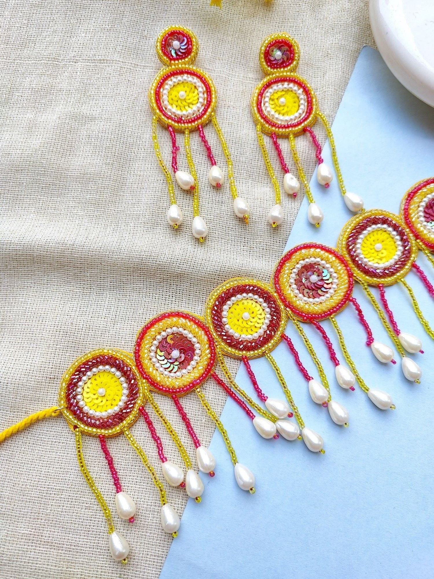 Handcrafted Yellow-Red Beaded Choker Set for Festive Celebrations