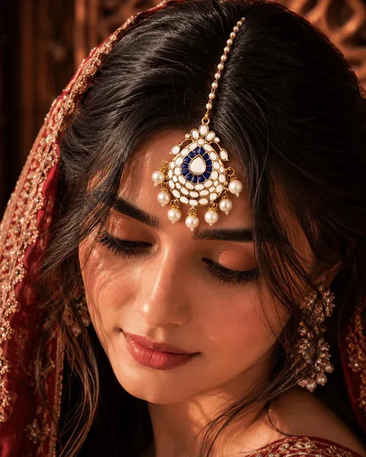 Bridal Bliss: Exquisite Maang Tikka Set in Gold Design for Weddings