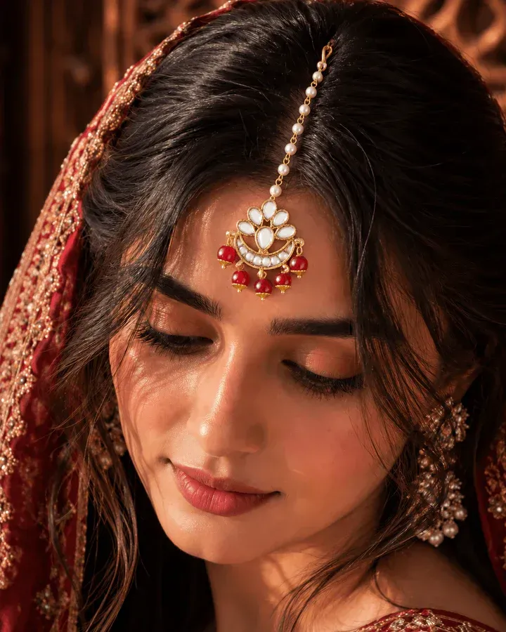 Splendid Pearlescent Maang Tikka - A Shimmering Gold Marvel