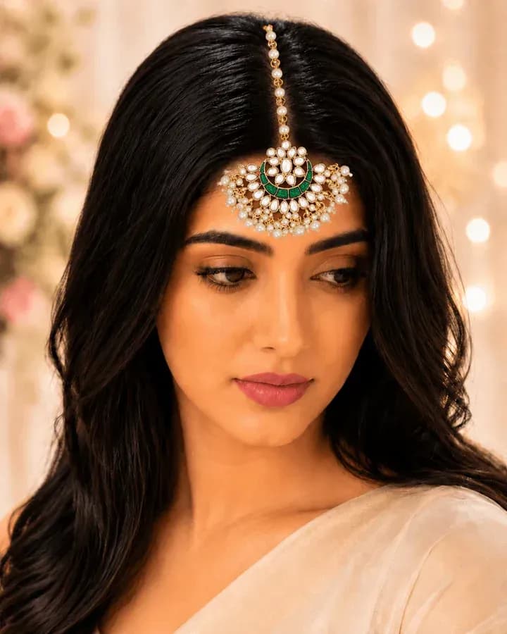 Chic Maang Tikka Design: Antique Wedding Hair Tikka Jewellery