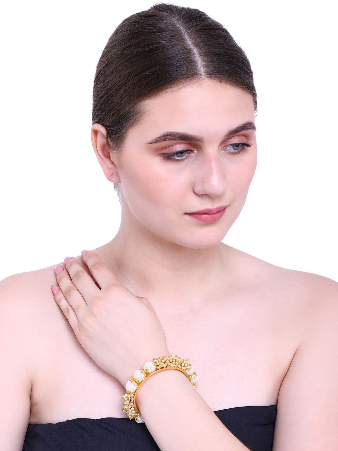 Traditional Pearl Kada Bangles Set: Exquisite Design in Gold