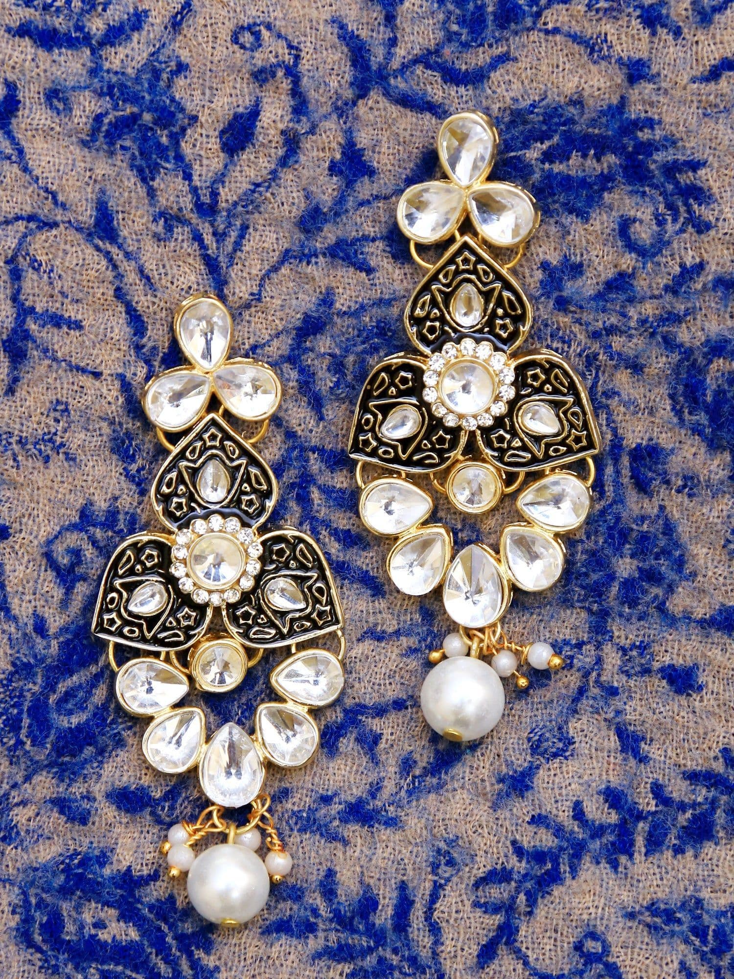 Gold Drop Elegance - Kundan Dangler Earrings for Fashionista Women