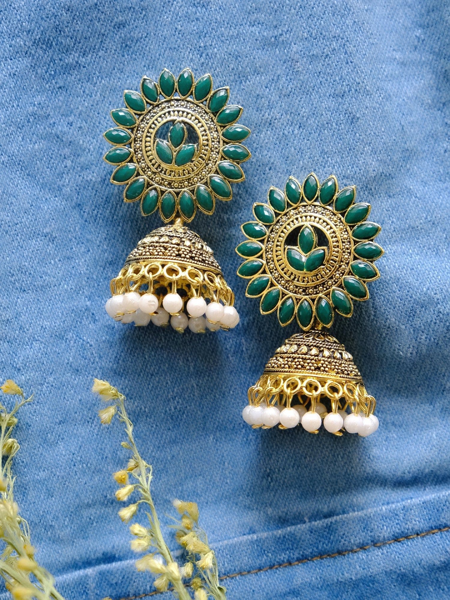 Jhumka Gold Leaf Earrings – Elegant Handmade Jewelry for Women, Perfect Gift Choice