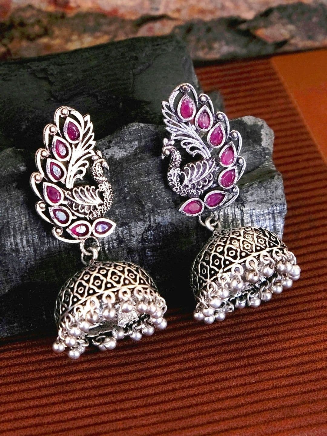 Peacock Parade - Silver Color Earrings in an Extravagant Design