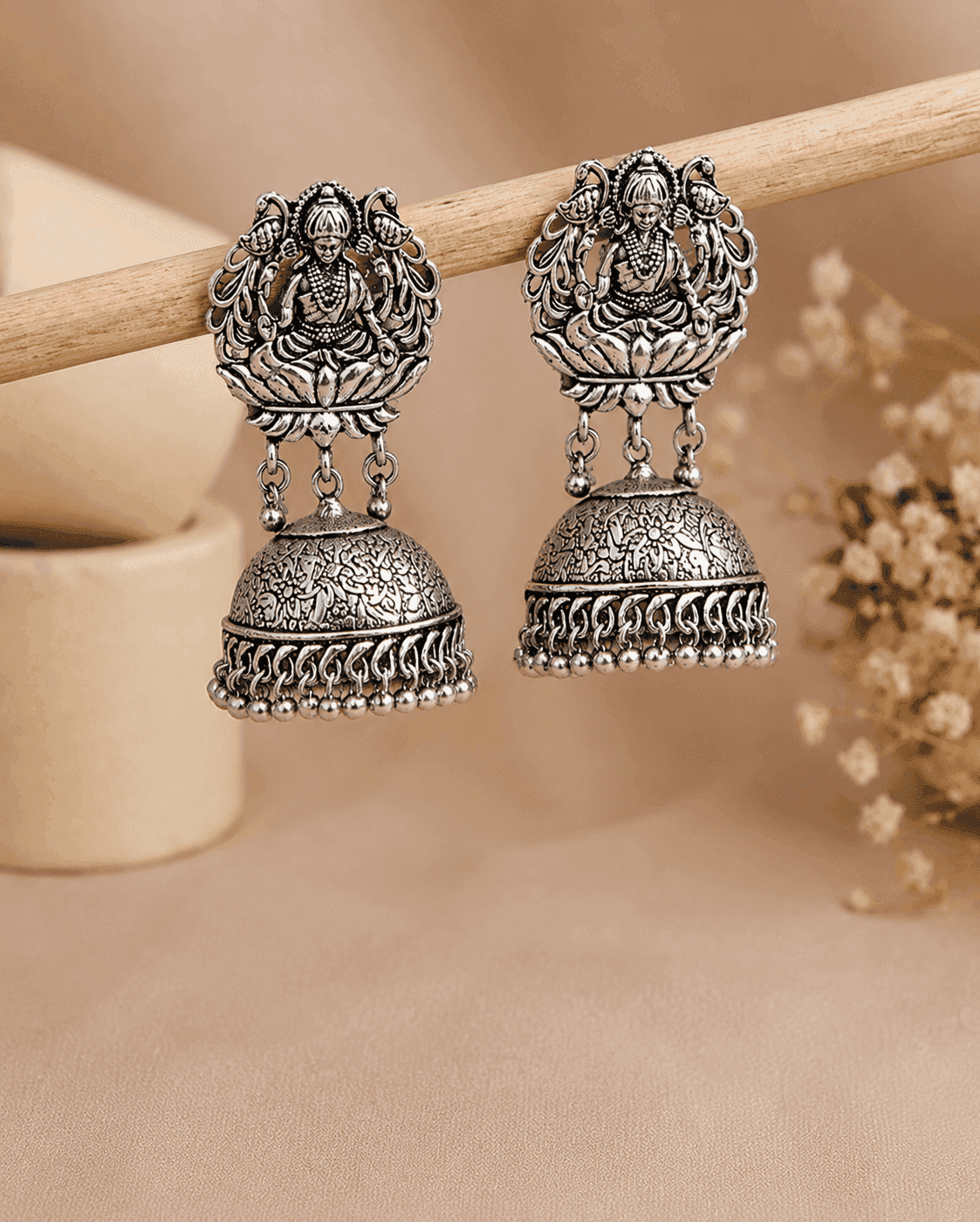 Lakshmi Grace: Exquisite German Silver Oxidized Jhumka Earrings